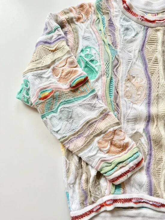 Vintage 90's COOGI White Pastel Easter Egg Cotton Knit Sweater, Size S - Picture 5 of 11